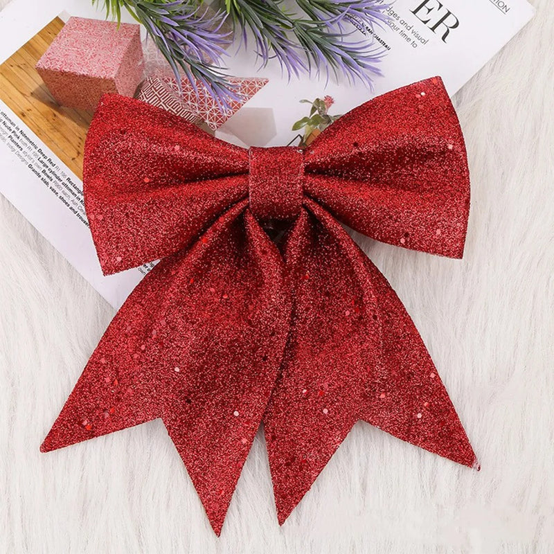 ANYDECO Christmas Bow Wine Red Glitter Hanging Decorative Ornaments
