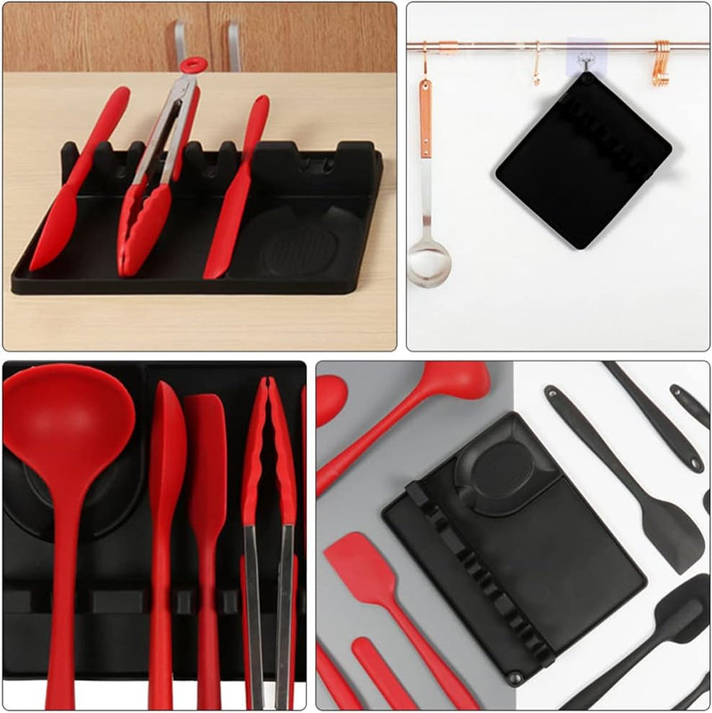 Anygleam Spoon Rest Black Large Kitchen Pan Pot Cover Lid Rack Stand Organizer Fork Spatula Rack Holder Stand Tableware Storage Rack Holder