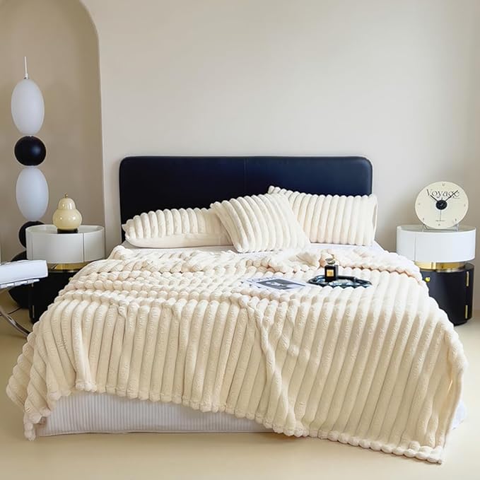 Anycozy Milky White Velvet Fluffy Coral Fleece Warm Sofa Blanket