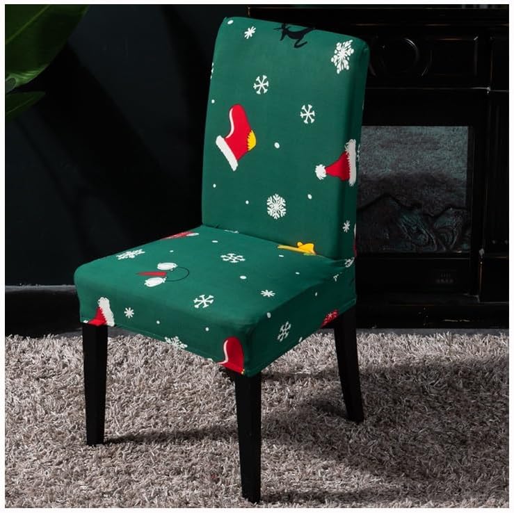 ANYDECO Chair Cover Green Christmas Socks Holiday Design with Anti-Dirt and Elastic Material for Dining Room Kitchen Wedding Hotel Banquet Restaurant