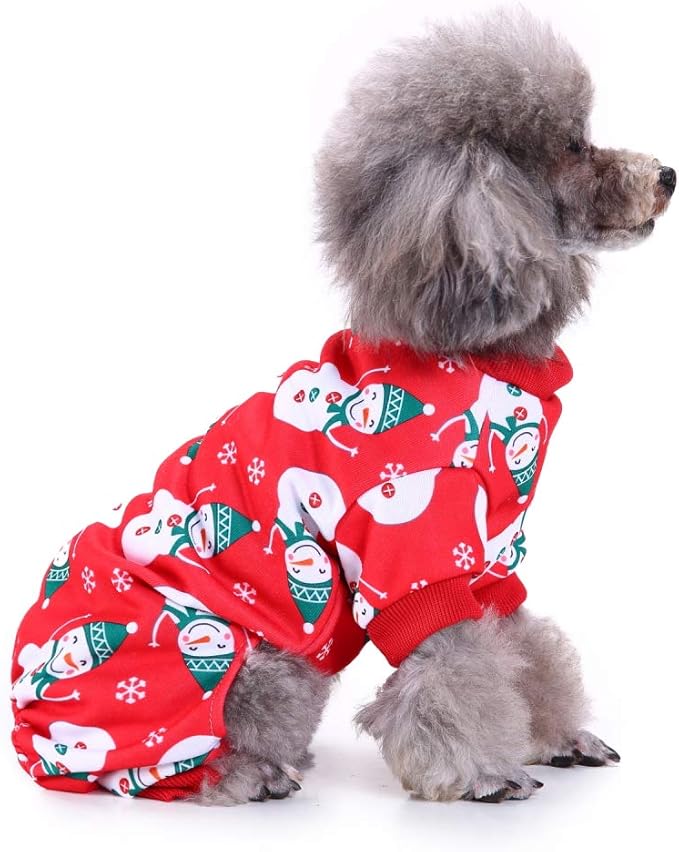 Anypet Dog Costume – Red Snowmen Print Outfit & Fun Accessories