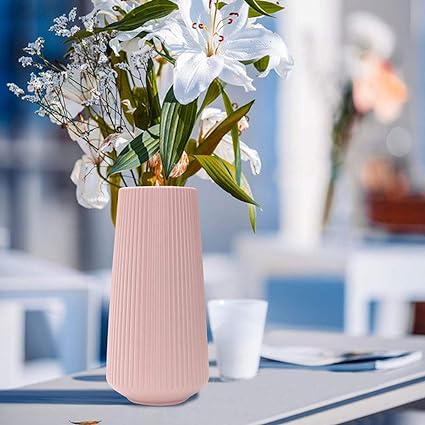 ANYDECO  Flower Vase Light Green Large Ribbed Nordic Style Pot Living Room Decor