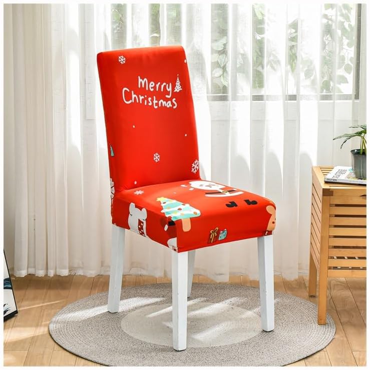 ANYDECO Chair Cover Bright Red Merry Christmas Santa Design with Anti-Dirt and Elastic Material for Dining Room Kitchen Wedding Hotel Banquet Restaurant