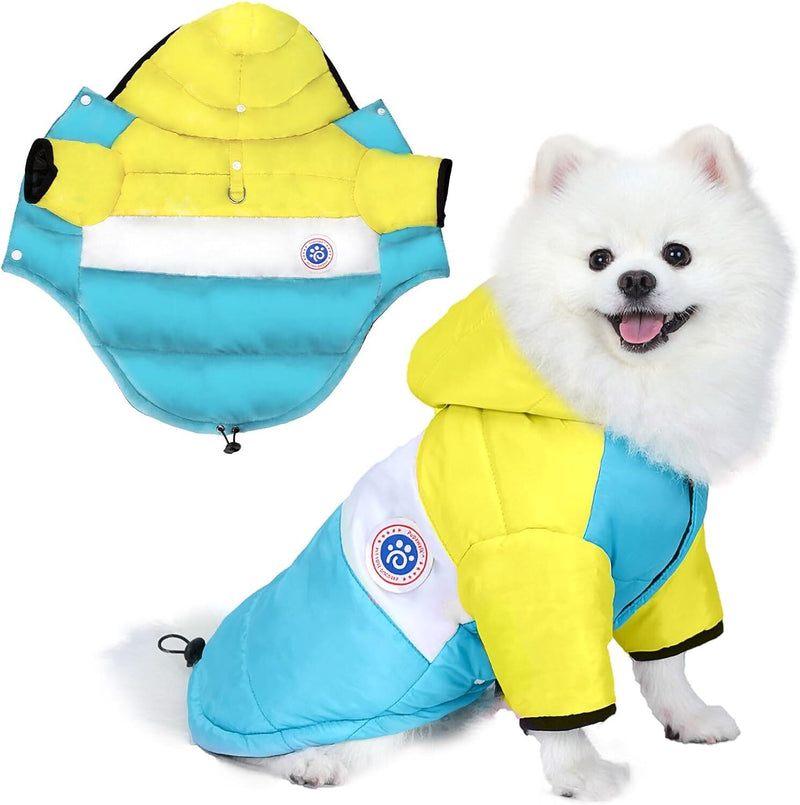 ANYWAGS Pet Clothes Yellow Blue Warm Cotton Coat with Arms Sleeves and Hoodie for Cosplay and Cold Weathers