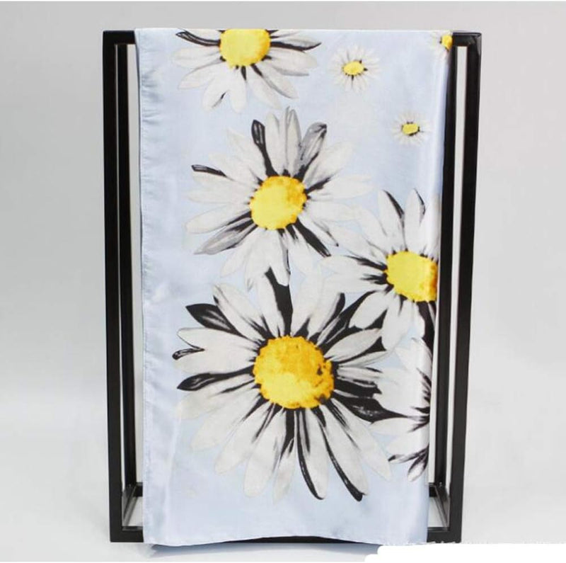 Anyyou Scarf for Women Blue Daisy Twill Silk Shawl Fashion Elegant High Quality for Spring Autumn Square Scarves 90*90cm