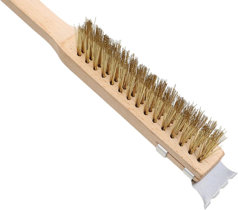Anygleam Wooden 40cm Pizza Oven Copper Brush with Metal Scraper Tool Cleaning Accessories