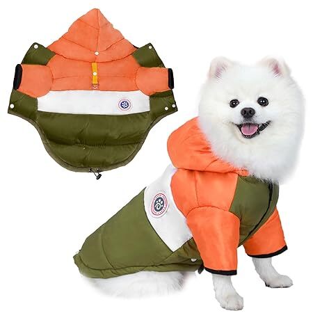 ANYWAGS Pet Clothes Orange Green Warm Cotton Coat with Arms Sleeves and Hoodie for Cosplay and Cold Weathers