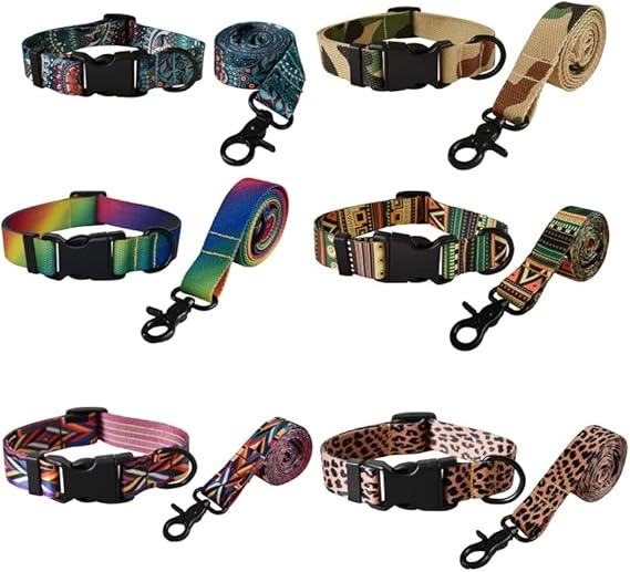 ANYWAGS Pet Collar Leash Set Green Aztec Design Sytlish Strap Comfortable Dog Accessory