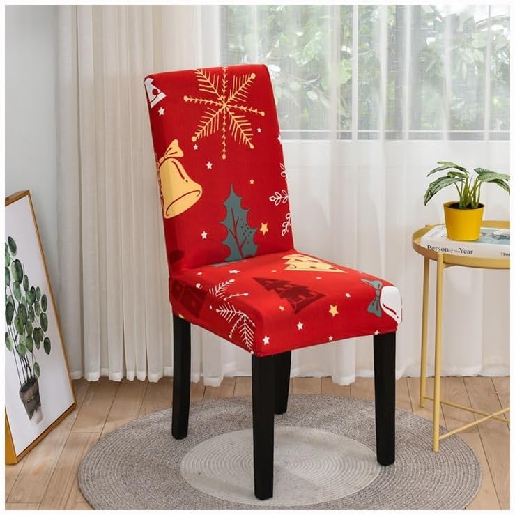 ANYDECO Chair Cover Red Christmas Bells Trees Design with Anti-Dirt and Elastic Material for Dining Room Kitchen Wedding Hotel Banquet Restaurant