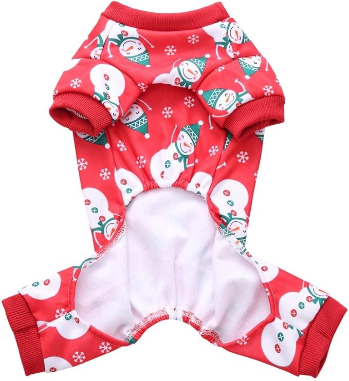 Anypet Dog Costume – Red Snowmen Print Outfit & Fun Accessories