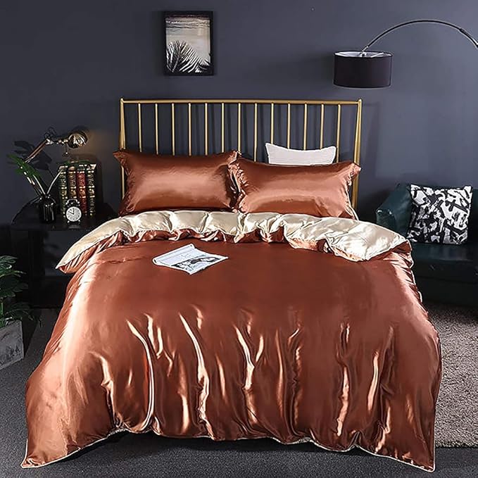 ANYHOUZ Bed Sheet Brown Natural Mulberry Silk Duvet Cover Set