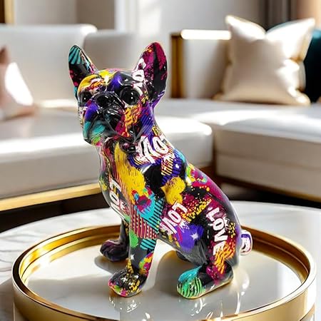 ANYDECO Figurine 15cm French Bulldog LOVE Graffiti Resin Statue Home Decor Onament