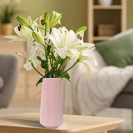 ANYDECO  Flower Vase Light Green Large Ribbed Nordic Style Pot Living Room Decor