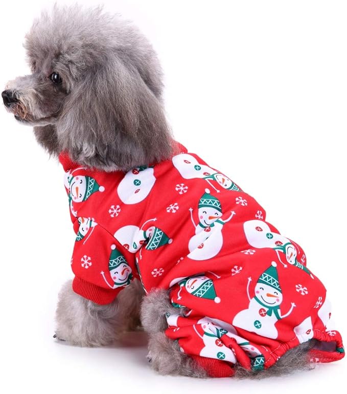 Anypet Dog Costume – Red Snowmen Print Outfit & Fun Accessories