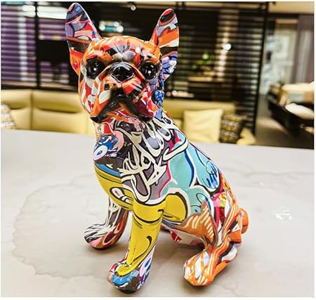 ANYDECO Figurine 14cm French Bulldog Contemporary Graffiti Resin Statue Home Decor Onament