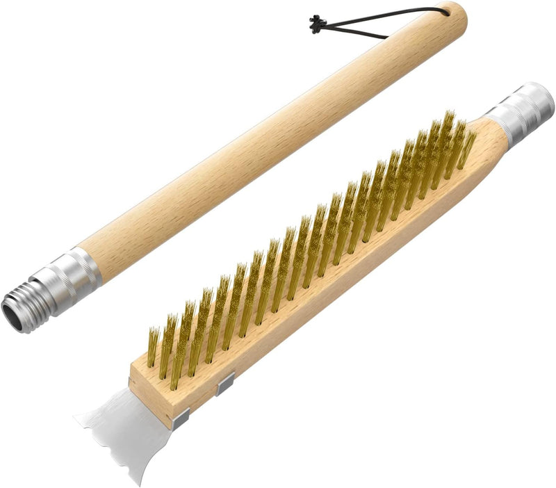 Anygleam Wooden 65cm Pizza Oven Copper Brush with Metal Scraper Tool Cleaning Accessories