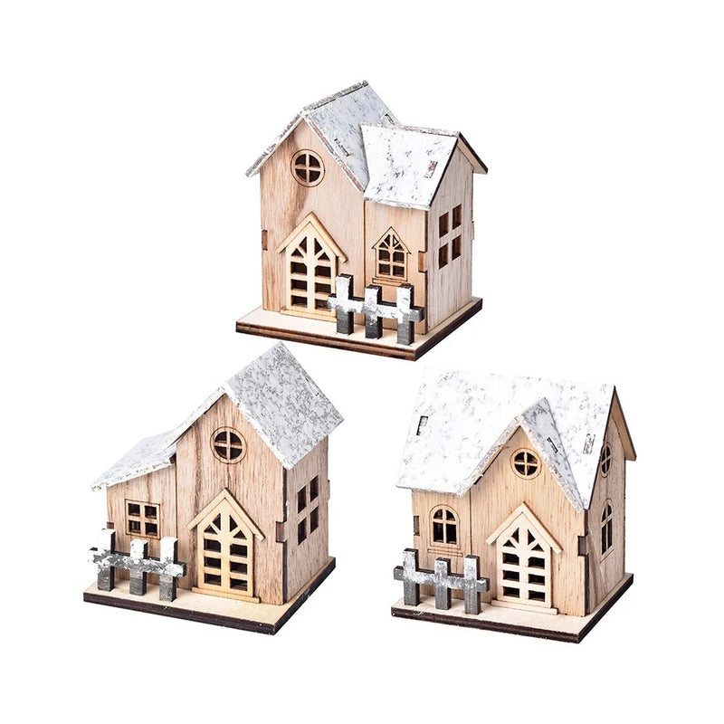 ANYDECO Christmas Wooden House Luminous Tabletop Decoration