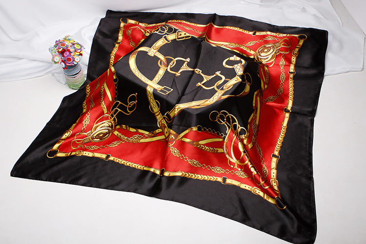 Anyyou Scarf for Women Black Red Gold Printed Polyester Silk Big Square Silk Scarf 90*90cm Satin For Spring Summer Autumn Winter