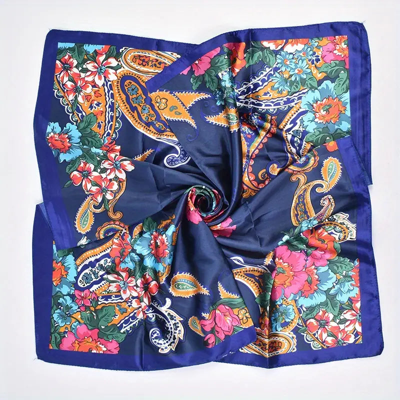 Anyyou Scarf for Women Big Pailsley Blue Printed Square Silk Shawl For Summer Spring And Fall