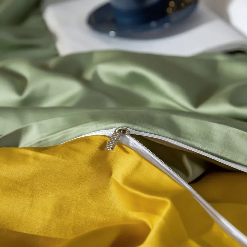 Anycozy Bed Sheet Green Yellow Ultra Soft Luxury Egyptian Cotton Bedding Cover Full Size 6 Pcs Bed Set