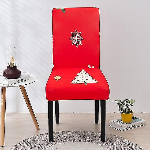 ANYDECO Chair Cover Bright Red White Christmas Tree Design with Anti-Dirt and Elastic Material for Dining Room Kitchen Wedding Hotel Banquet Restaurant