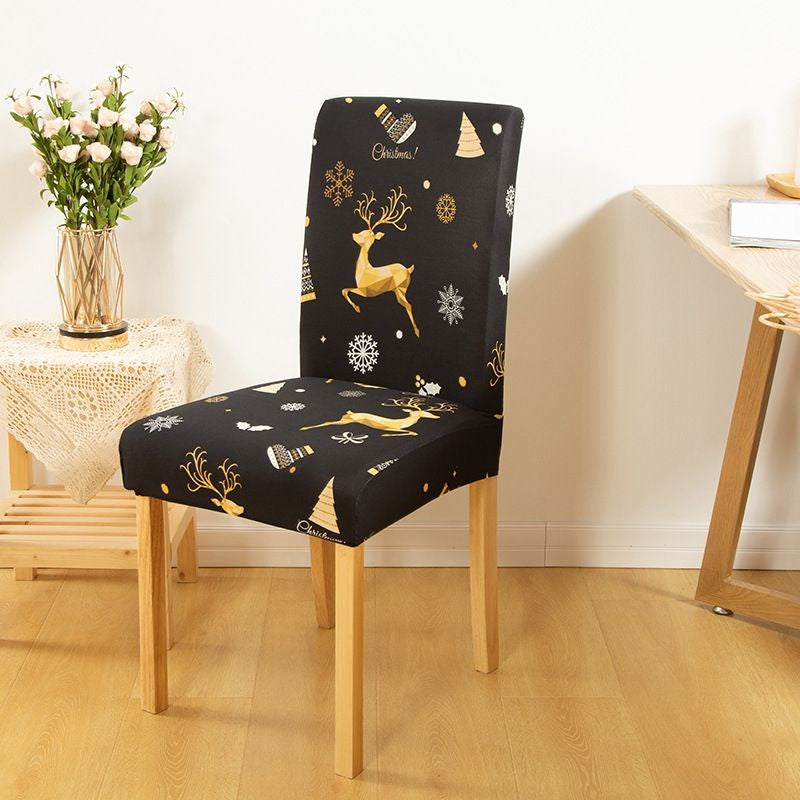 Anyseat Chair Cover Black with Xmas Gold Icon Design with Anti-Dirt and Elastic Material for Dining Room Kitchen Wedding Hotel Banquet Restaurant