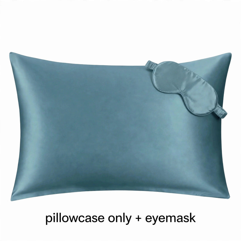 ANYHOUZ Pillowcase 51x66cm Blue Gray Set with Eye Mask Natural Mulberry Silk for Comfortable and Relaxing Home Bed