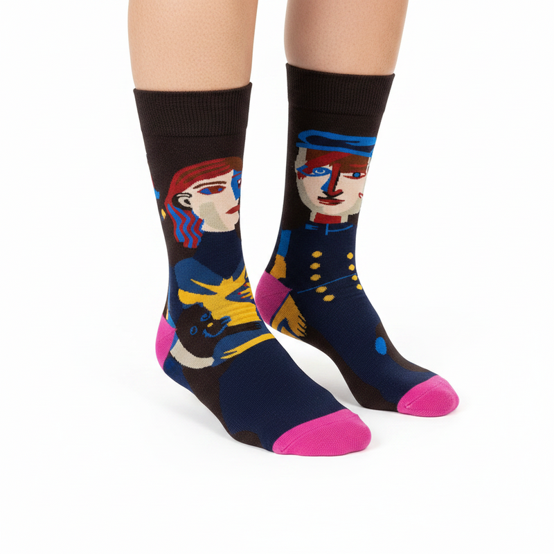 Anyfootwear 5 Pairs Size 5-9 Fashion Socks Combed Cotton Art Abstract Soldiers Oil Painting Novelty Happy Funny Christmas Gift for Women