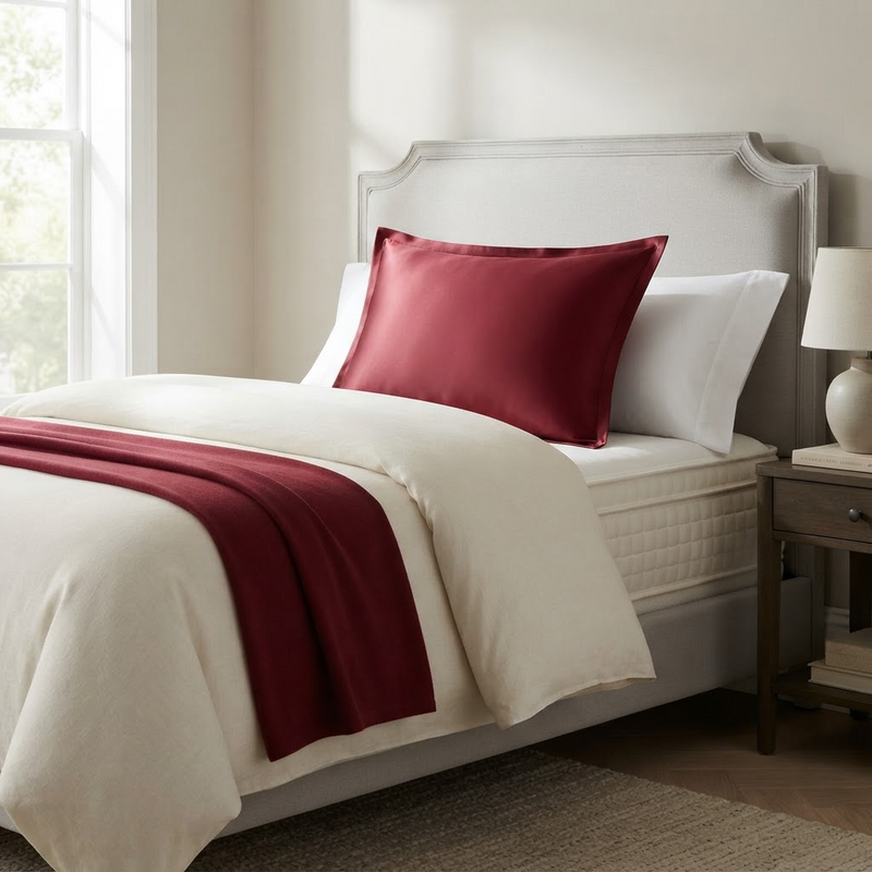 ANYHOUZ Pillowcase 51x66cm Wine Red Pure Real Silk For Comfortable And Relaxing Home Bed