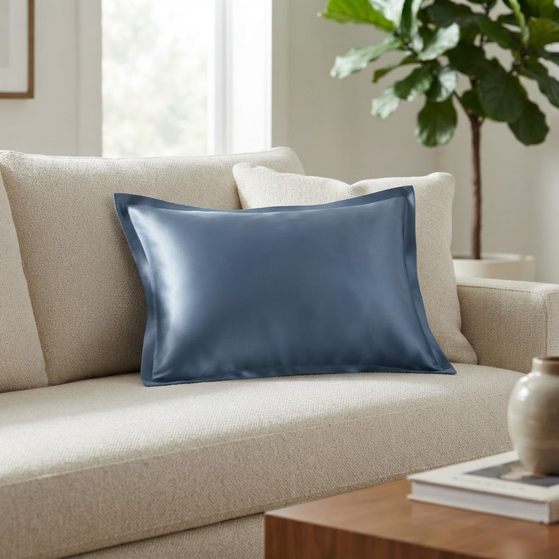 ANYHOUZ Pillowcase 50x75cm Blue Gray Pure Real Silk For Comfortable And Relaxing Home Bed