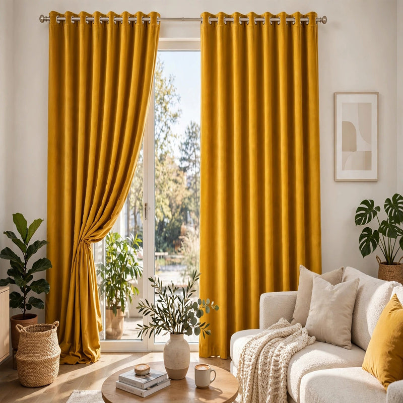 Anydrape Mustard Velvet Blackout Curtains – High‑Quality Modern Luxury Drapes for Living Room, Bedroom & Dining Windows