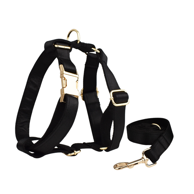 ANYWAGS Pet Full Harness Leash Black  Heavy Duty DIY Metal Dog Leash
