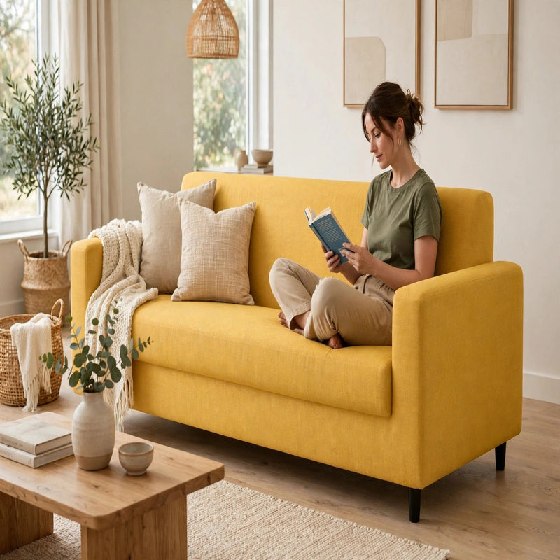 Anyseat 4-Seater Sofa Cover – Plain Yellow Style Slipcover for Living Room Chair Protection