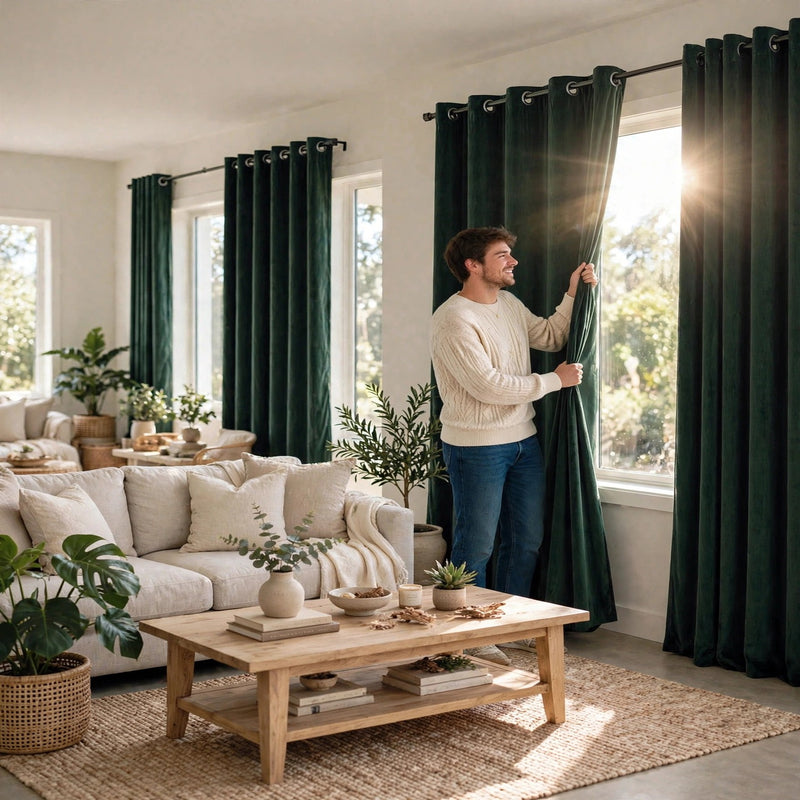 Anydrape Green Velvet Blackout Curtains – High‑Quality Modern Luxury Drapes for Living Room, Bedroom & Dining Windows