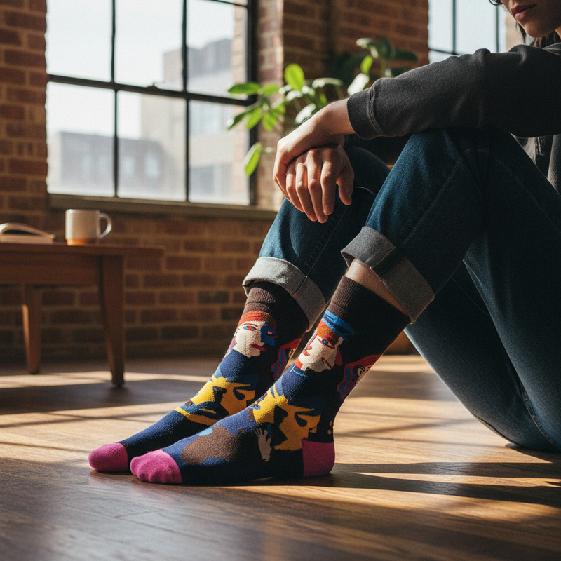 Anyfootwear 5 Pairs Size 5-9 Fashion Socks Combed Cotton Art Abstract Soldiers Oil Painting Novelty Happy Funny Christmas Gift for Women