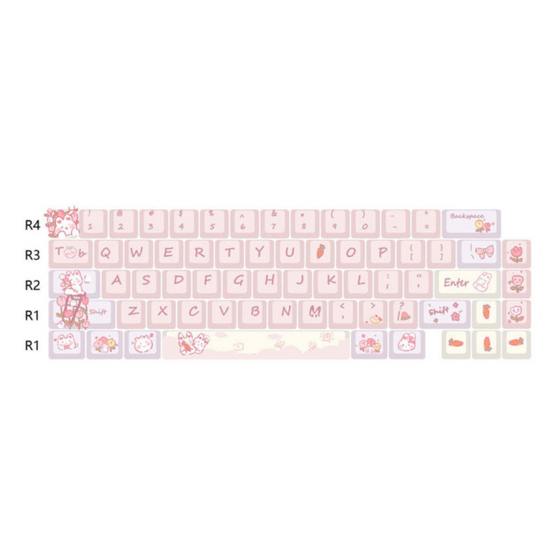 ANYMOB Keycap Keyboard Pink 66 keys Rabbit Theme Sided Heat Submlimation Switch Fit