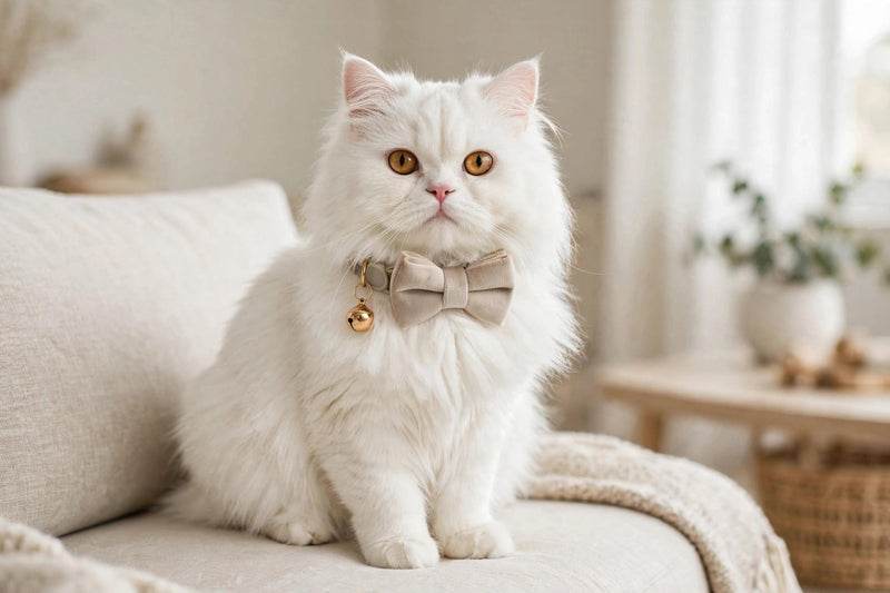 Anypet Cat Collar Beige Bow Large with Safety Buckle, Bell, and Durable Strap Stylish and Comfortable Pet Accessory