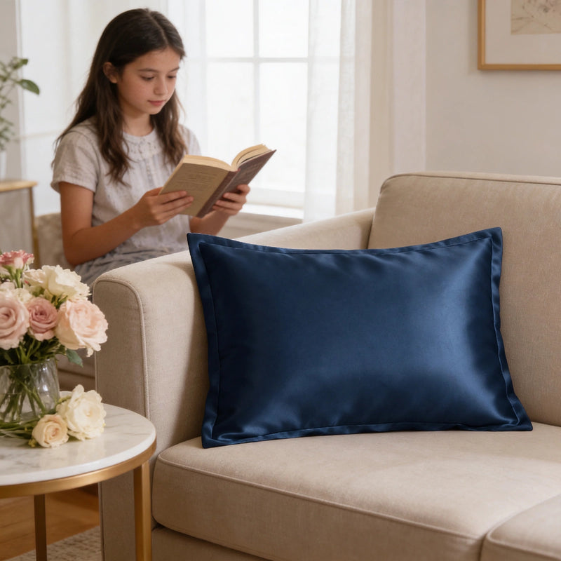 ANYHOUZ Pillowcase 50x75cm Dark Blue Natural Mulberry Silk For Comfortable And Relaxing Home Bed