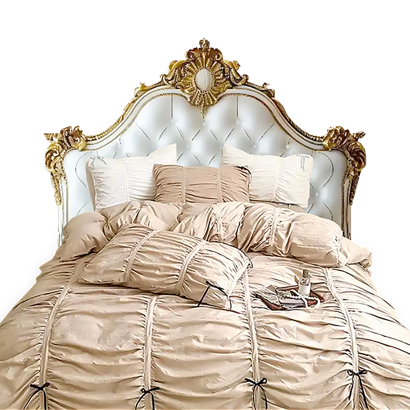 Anycozy Bedding Set Coffee Ruffle Pleated Duvet Cover Flat Bed Sheet and Pillowcases Bedroom Decor