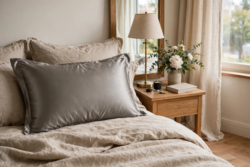 ANYHOUZ Pillowcase 51x66cm Dark Gray Pure Real Silk For Comfortable And Relaxing Home Bed