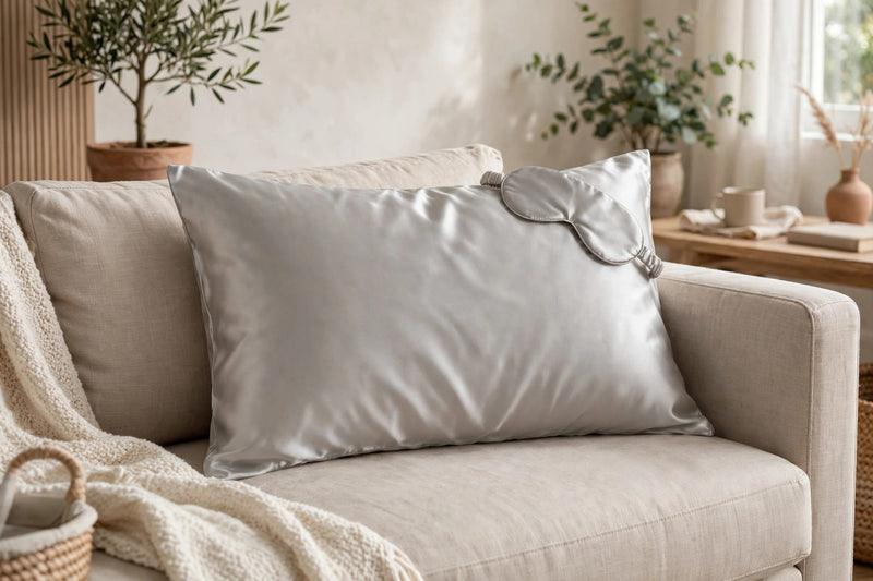 ANYHOUZ Pillowcase 51x66cm Light Gray Set with Eye Mask Natural Mulberry Silk for Comfortable and Relaxing Home Bed