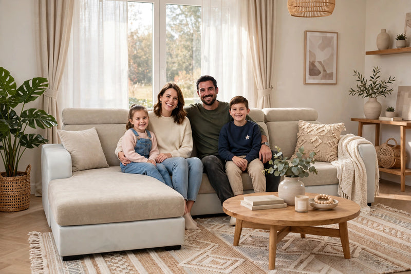 Anyseat L‑Shape Sofa Cover Beige Chenille Polyester Thick Stretchable Cushion Protector for Living Room