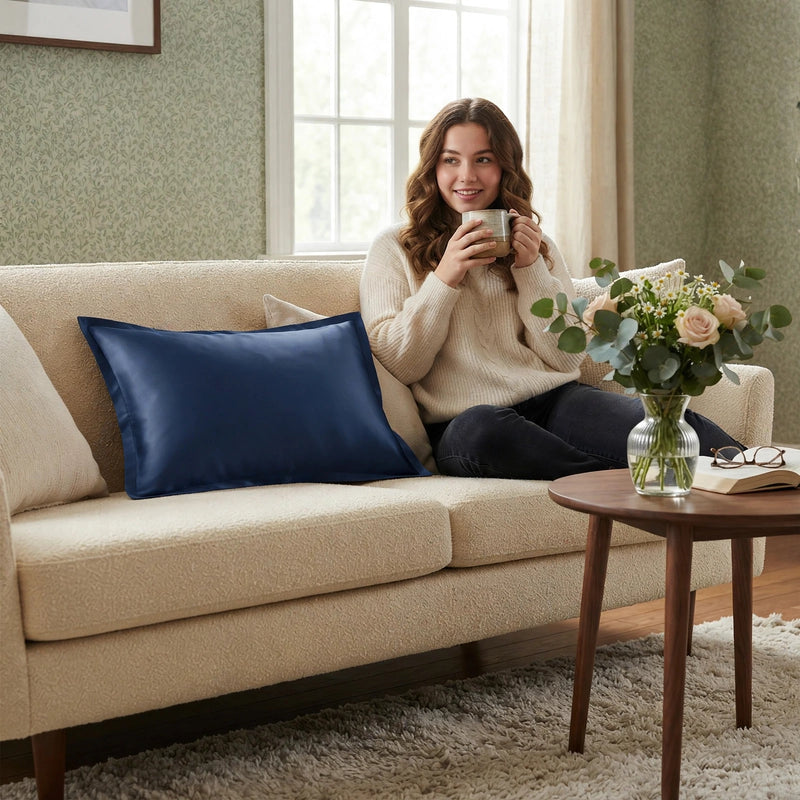 ANYHOUZ Pillowcase 51x66cm Dark Blue Natural Mulberry Silk For Comfortable And Relaxing Home Bed