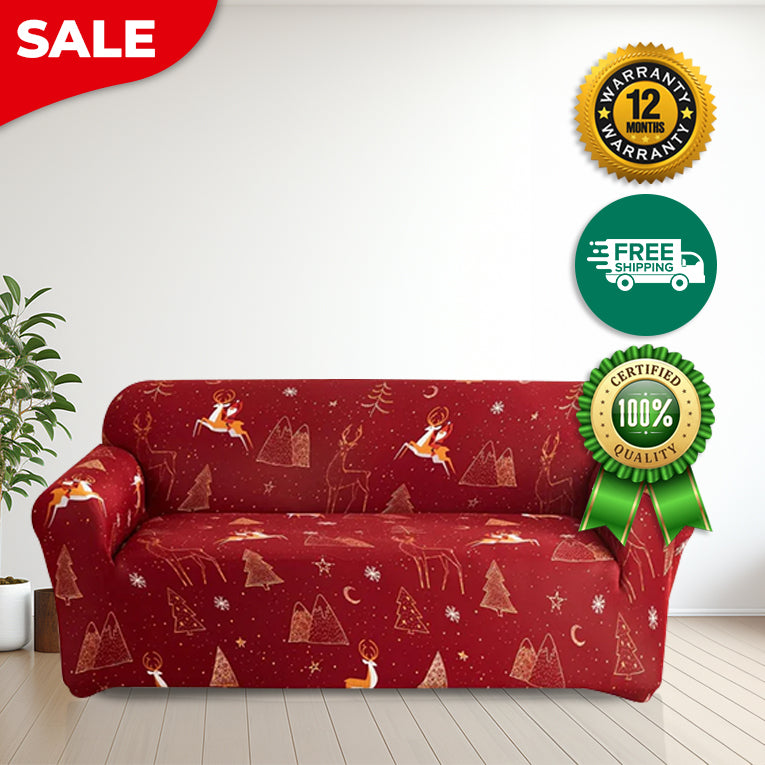 Anyseat Sofa Cover Maroon Christmas Design Non Slip Stretchable Slipcover
