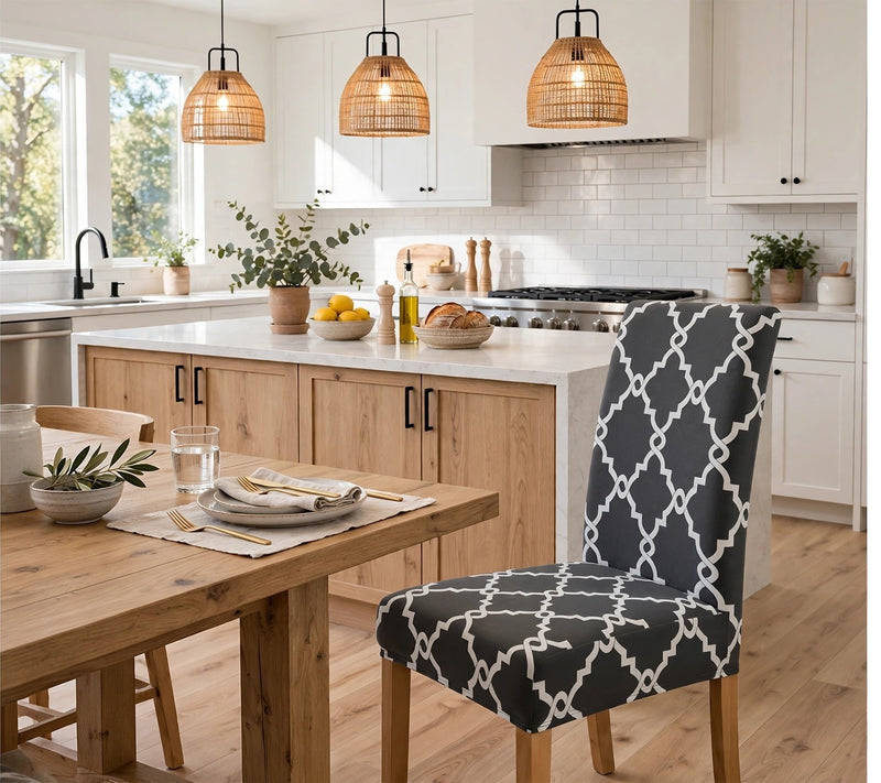 Anyseat Gray Chain Link Pattern Print Elastic Chair Cover – Plain Dining Slipcover & Home Décor