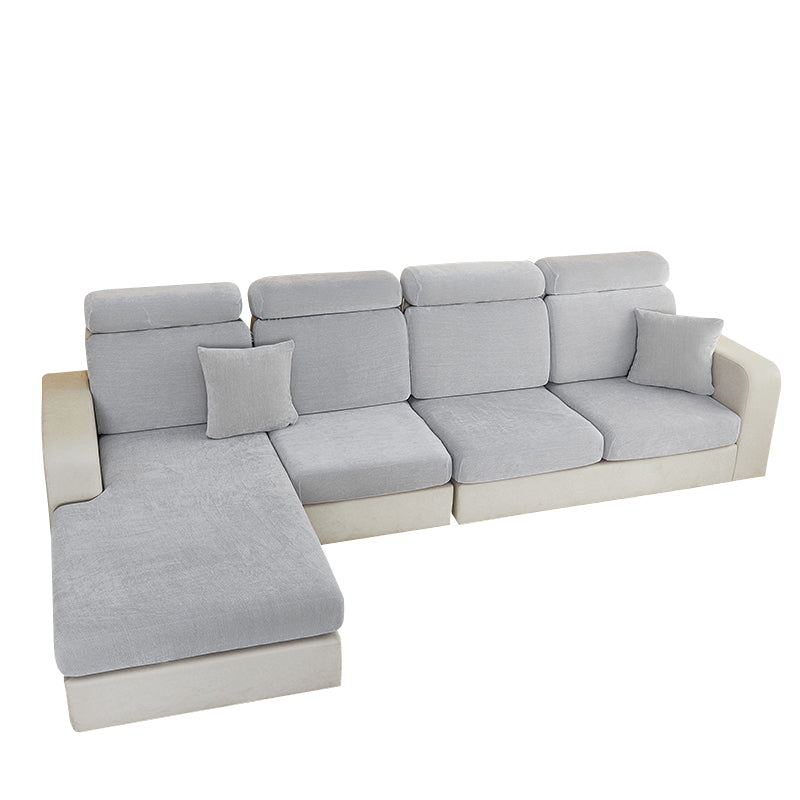Anyseat Sofa Cover Light Gray L-Shape Polyester Chenille Thick Stretchable Cushion For Living Room Enlarge Size Small