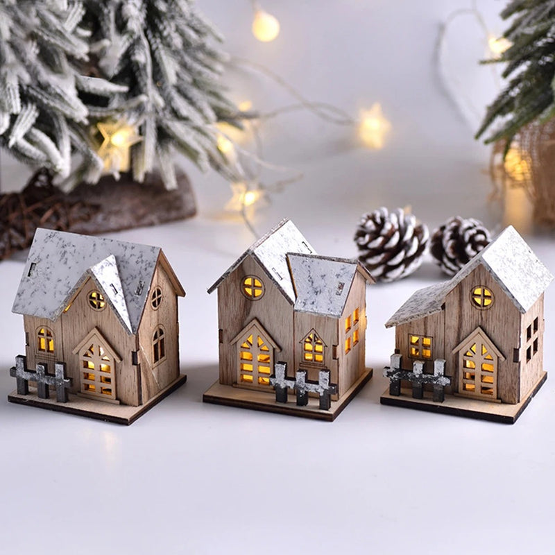 ANYDECO Christmas Wooden House Luminous Tabletop Decoration