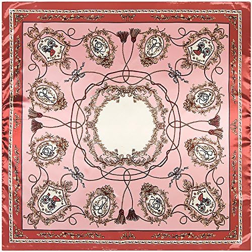 Anyyou Scarf for Women Elegant Pink Satin Silk Shawl Fashion Accessories Chain Flowers Pattern Autumn Winter Scarves