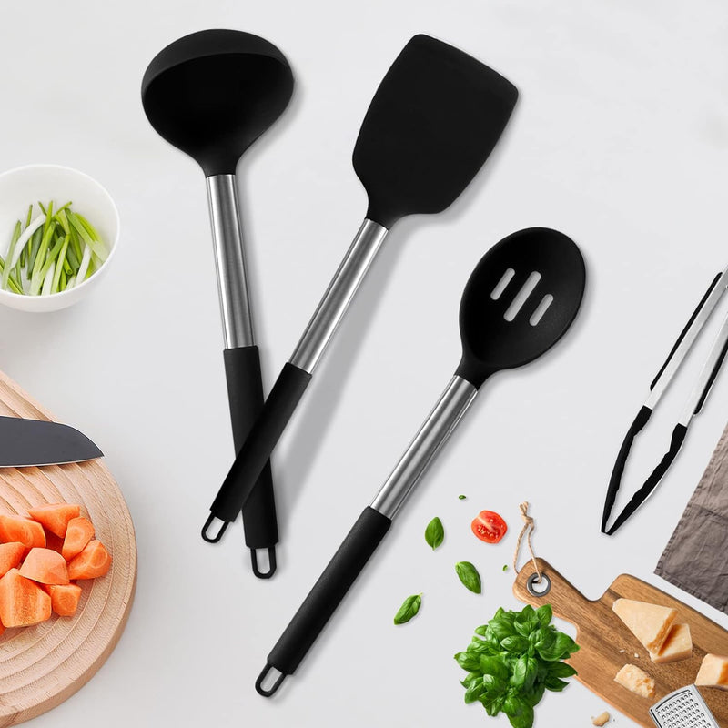 Anygleam Kitchen Utensils Non-stick Black/ Silver 13 Set Cooking Tool with Storage Box Accessories Heat Resistant Kitchenware