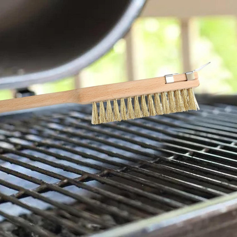 Anygleam Wooden 65cm Pizza Oven Copper Brush with Metal Scraper Tool Cleaning Accessories